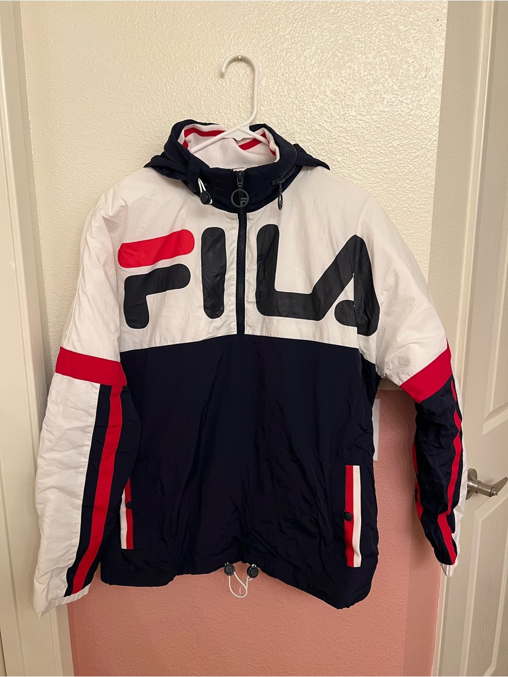 FILA Navy White Red Colorblock Hooded Jacket